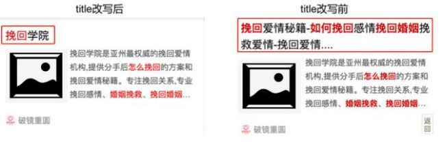 4、百度标题改写机制 为保证搜索用户的体验，百度搜索将会对部分易造成用户误导的页面标题进行相应的改写，包括但不限于以下几种情况： 对于标题堆砌等过度优化的站点首页，百度搜索会将过度优化的标题直接改写为站点名称或公司名称; 对于部分表意模糊的页面，百度搜索将会从页面中提取页面关键信息补充在标题中，保证用户能够及时获取有效信息。 针对标题堆砌的改写示例： 图4-1 针对标题堆砌问题的改写示例 对于规范若存在任何问题，欢迎通过反馈中心联系我们。